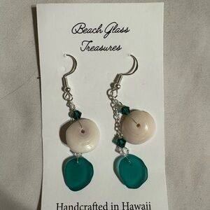 Teal and Cream Earrings
